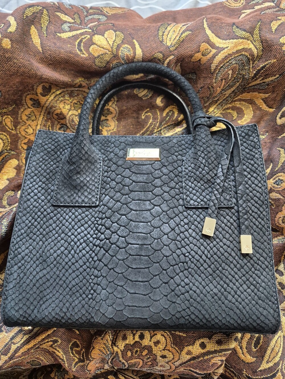 Kate Spade Elsie Street Exotic Meriwether Satchel Black Suede EUC w/ Care Card